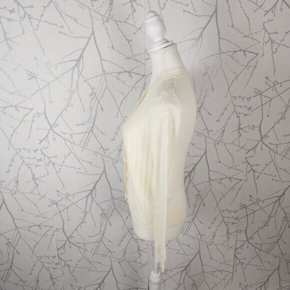 3.1 Phillip Lim Ivory Cotton Crepe V-Neck Lace Cardigan - Picture 4 of 9